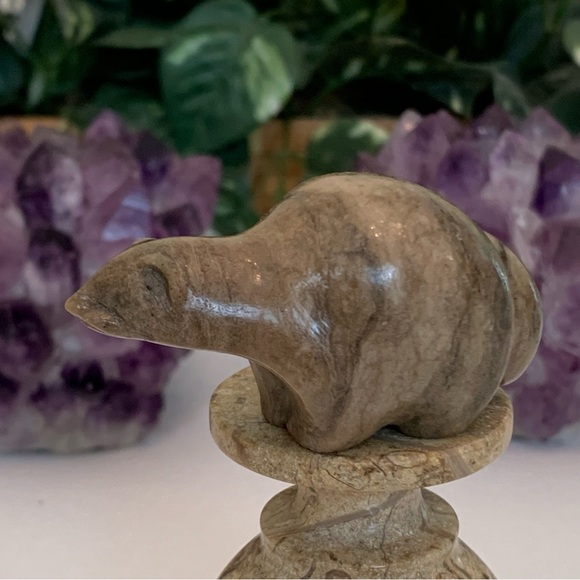 Vintage Raccoon Fetish Canadian Inuit Hand Carved Native Animal Sculpture 2.75" - Picture 14 of 16